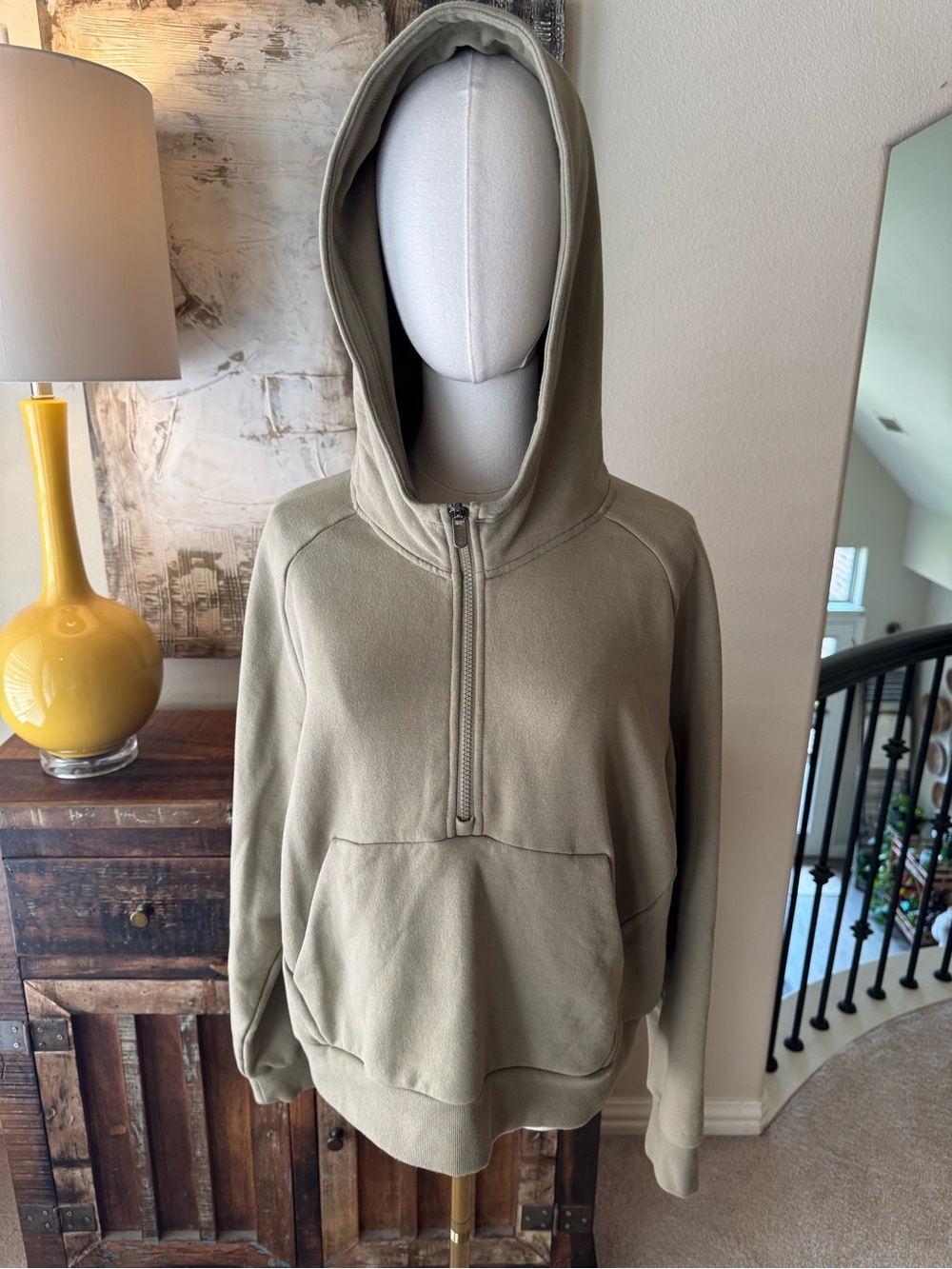 The Athleta Forever Fleece Half Zip Hoodie in Olive - size L - Picture 3 of 13
